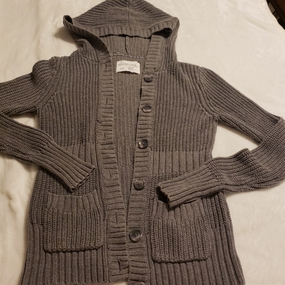 Juniors Grey hooded Cardigan EUC